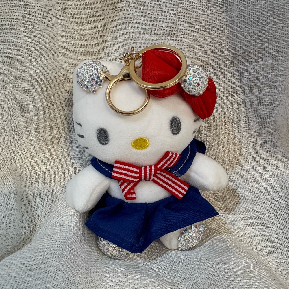 Hello Kitty Keychain Plush with Red and Blue Outfit with Sparkles